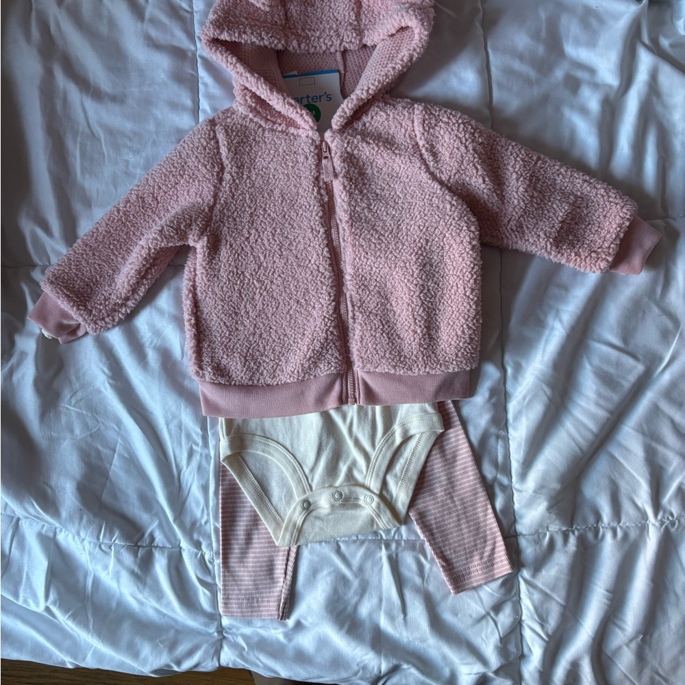 Carter's Pink Fleece Jacket with Bear Onesie